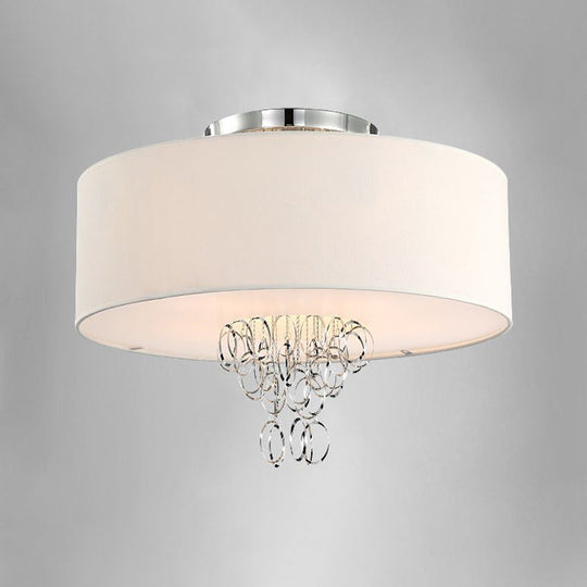 Modern Drum Flush Mount Ceiling Light, 4/5 Lights, Metal Ring with White Fabric Shade, 19.5"/23.5" W