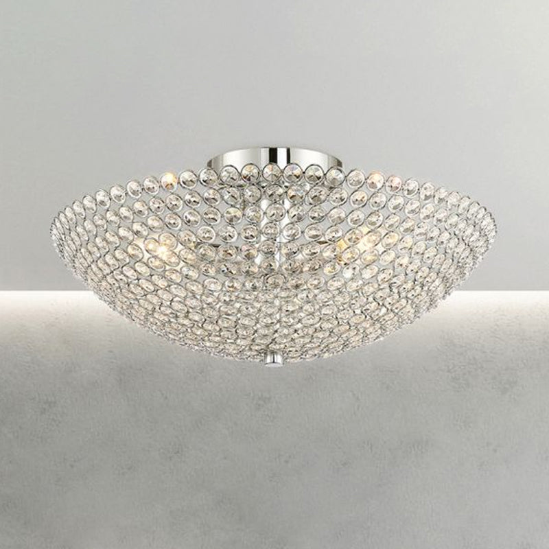 Contemporary Triple Light Chrome Flush Mount Ceiling Light with Clear K9 Crystal Bowl