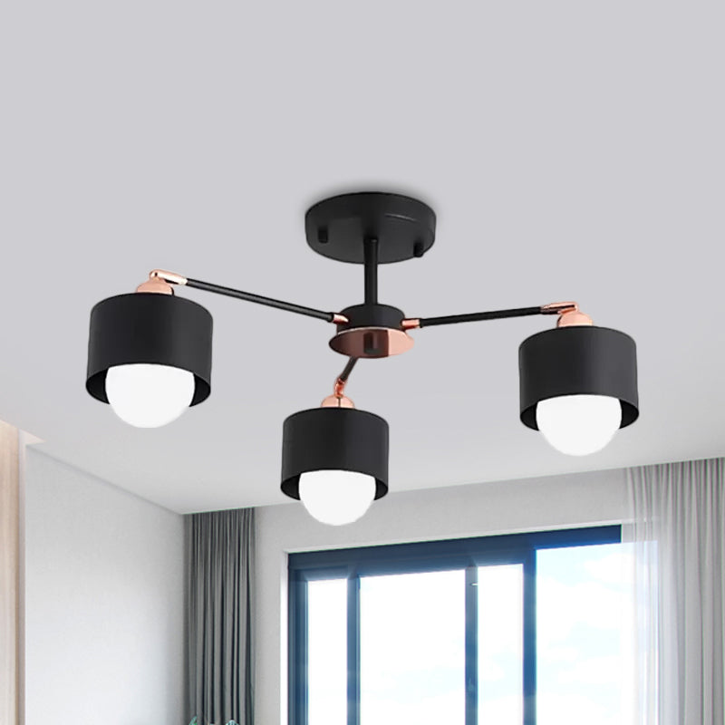 Nordic Style Metal Semi Flush Ceiling Light (3/6/8 Lights) - Black/White