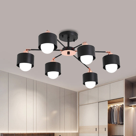 Nordic Style Metal Semi Flush Ceiling Light (3/6/8 Lights) - Black/White