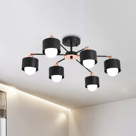 Nordic Style Metal Semi Flush Ceiling Light (3/6/8 Lights) - Black/White