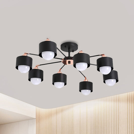 Nordic Style Metal Semi Flush Ceiling Light (3/6/8 Lights) - Black/White