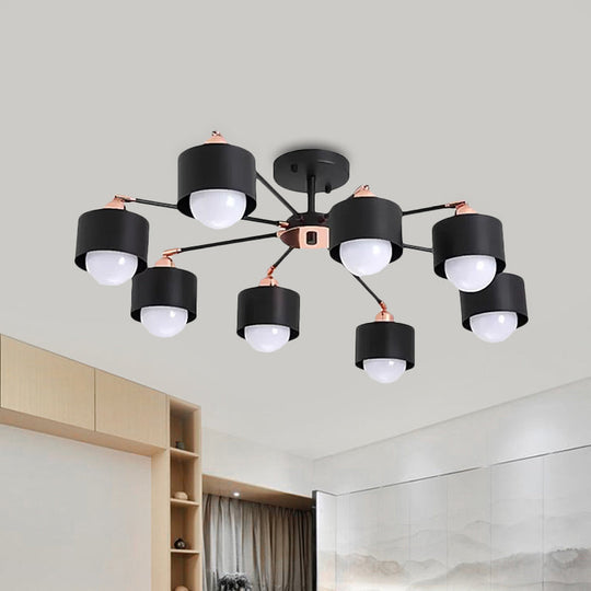 Nordic Style Metal Semi Flush Ceiling Light (3/6/8 Lights) - Black/White