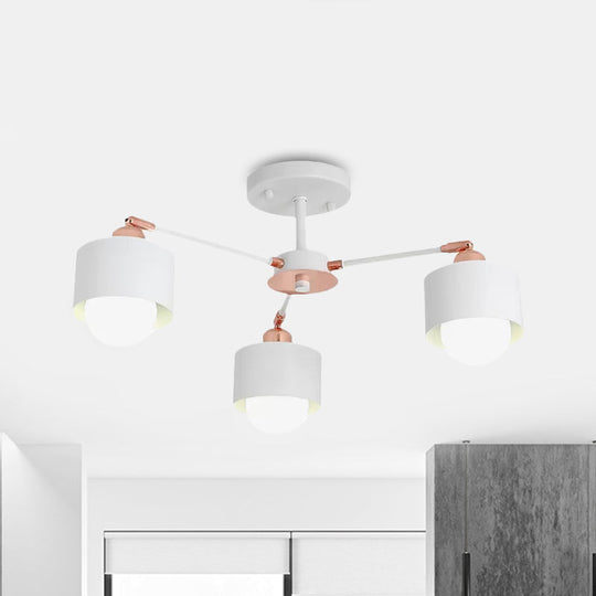 Nordic Style Metal Semi Flush Ceiling Light (3/6/8 Lights) - Black/White