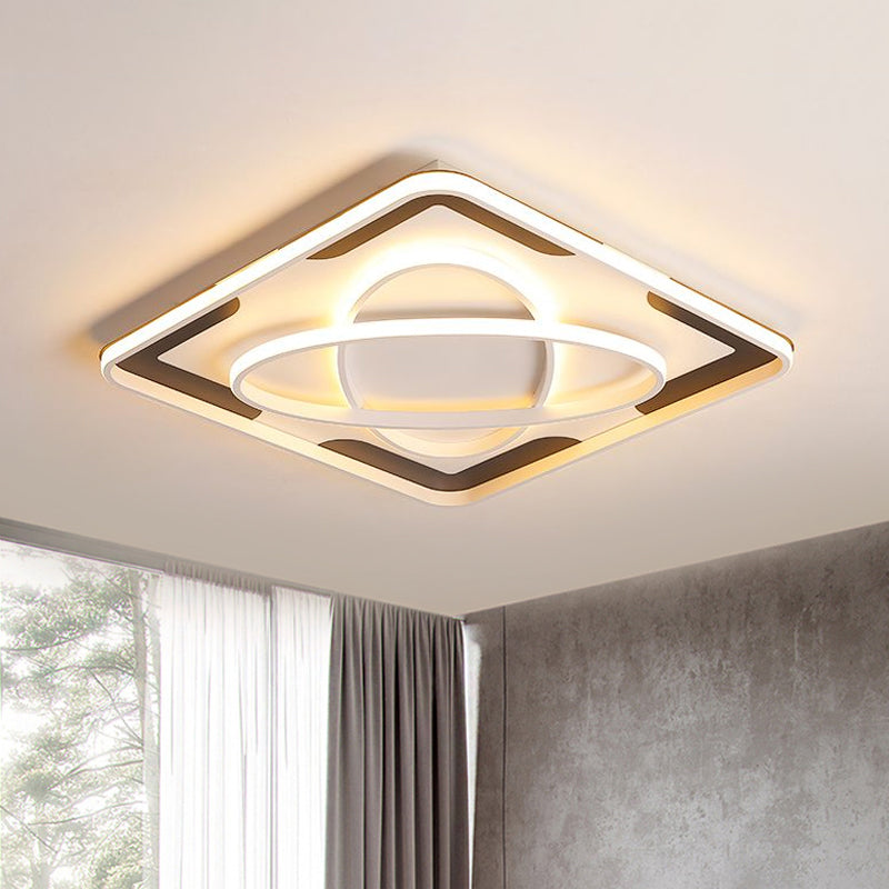 Modern Geometric Flush Ceiling Light Fixture - Integrated Led Metal Black/White Warm/White