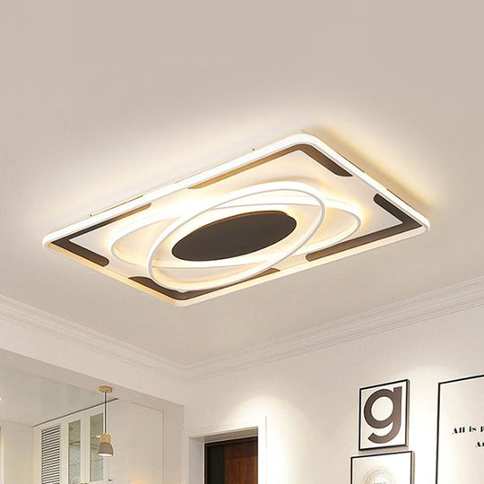 Modern Geometric Flush Ceiling Light Fixture - Integrated LED, Metal Black/White, Warm/White - 18"/23.5"/35.5" W