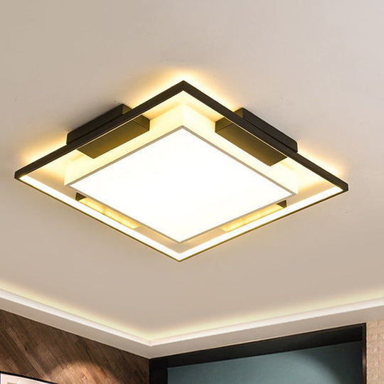 Modern LED Flush Mount Light with Acrylic Shade in Black and White - Available in 3 Sizes