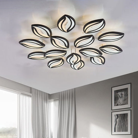 Black Acrylic Leaf Shape Flush Mount Led Ceiling Light - Modern Style For Hotel Shop