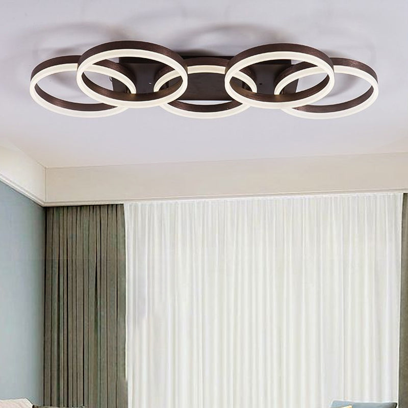 Modern Brown Acrylic Flush Mount LED Ceiling Light for Adult Bedroom & Shop