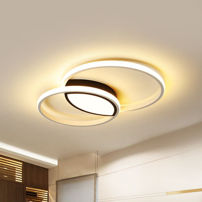 Minimalist Double Ring LED Flush Light in Black/White - 16"/19.5" Warm/White Ceiling Fixture