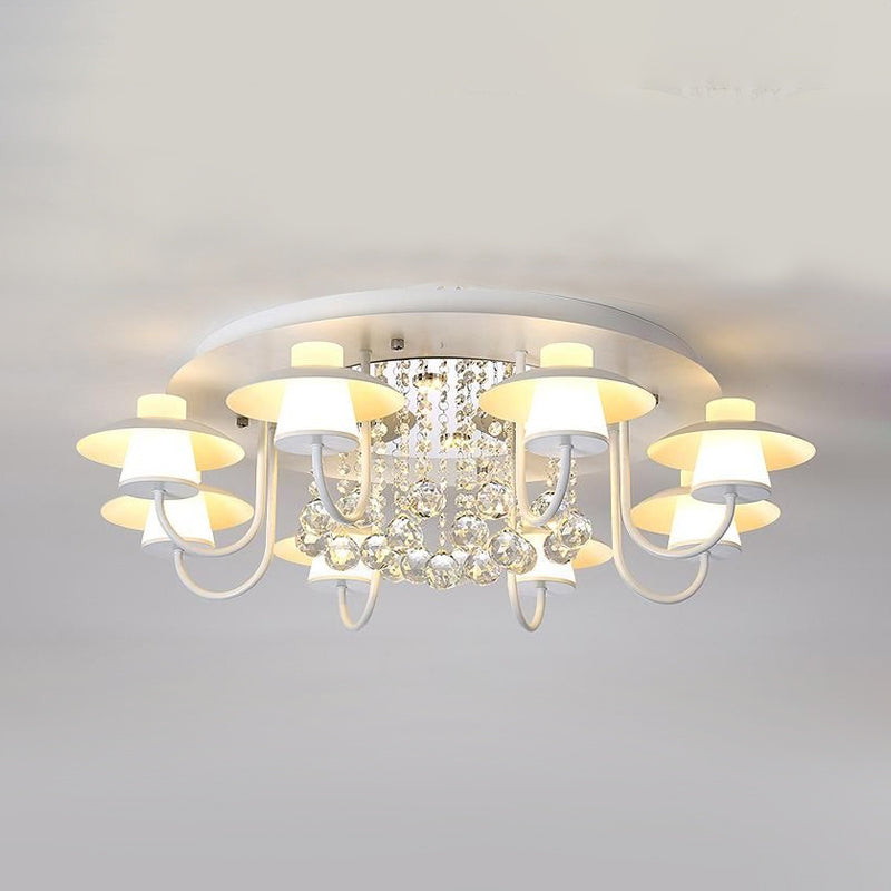 Luxurious Circular Semi Flushmount Ceiling Light with Crystal Ball - 8 Lights, Metallic Black/White for Dining Table