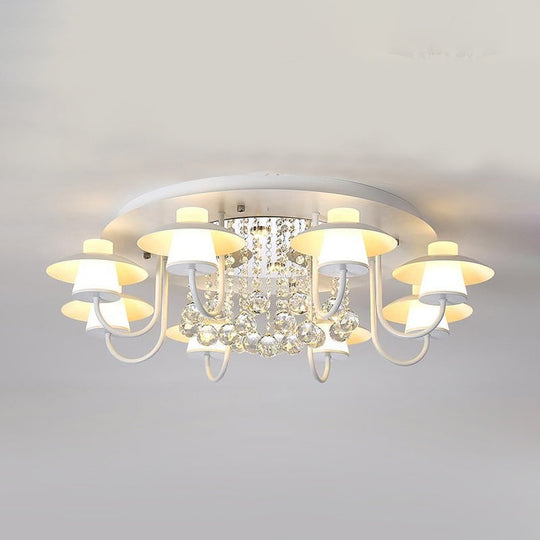 Luxurious Circular Semi Flushmount Ceiling Light With Crystal Ball - 8 Lights Metallic Black/White