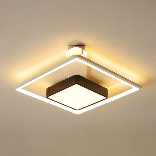 Modernism Square LED Flush Mount Ceiling Light in Black, Warm/White Light, 16"/19.5" Wide