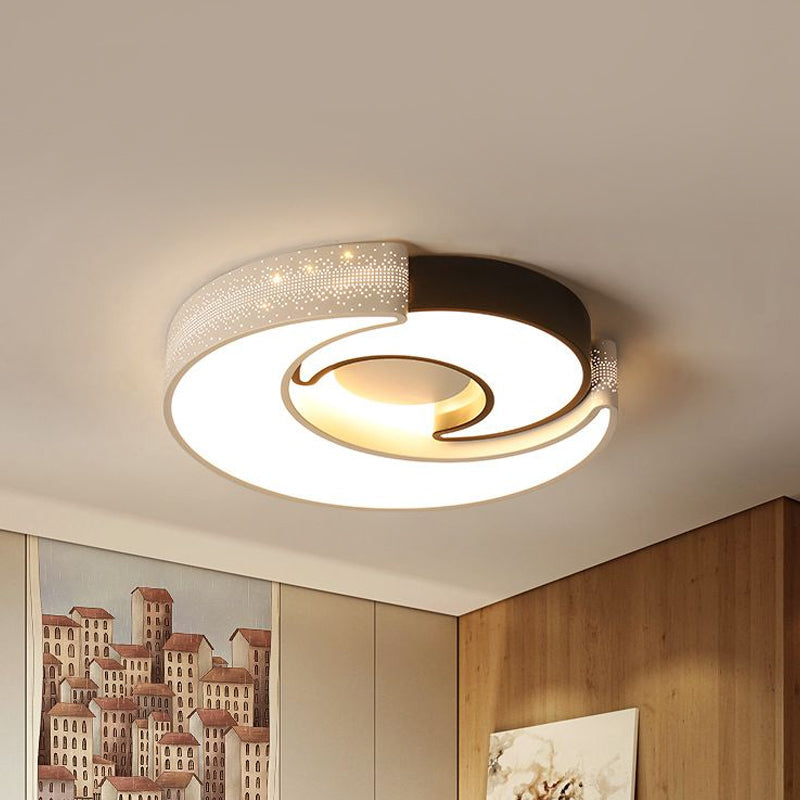 Modern Moon Flush Lighting - Black and White Iron Ceiling Flushmount in Warm/White, 16"/19.5" Wide