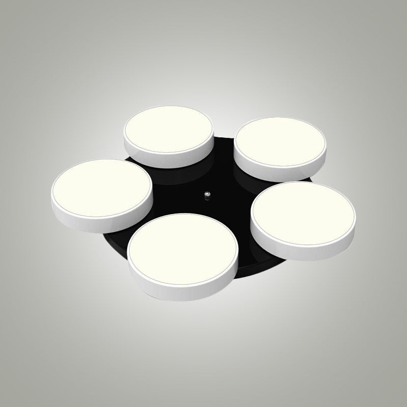 Modern Drum Flush Mount Light with Multiple Heads in Black/White for Study Room