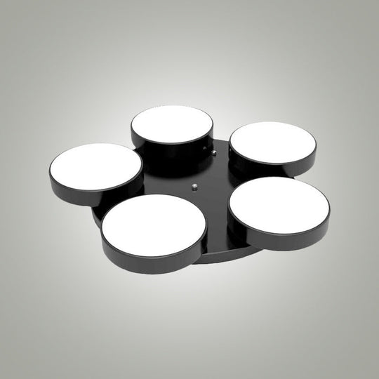 Modern Drum Flush Mount Light With Multiple Heads In Black/White For Study Room