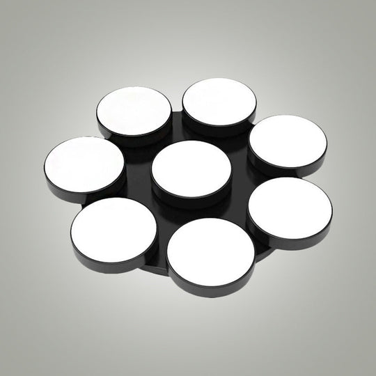 Modern Drum Flush Mount Light with Multiple Heads in Black/White for Study Room