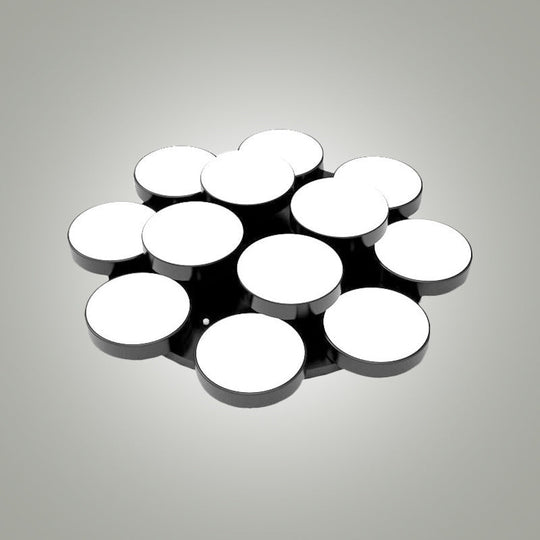 Modern Drum Flush Mount Light With Multiple Heads In Black/White For Study Room