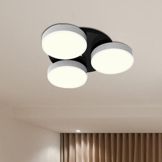 Modern Drum Flush Mount Light with Multiple Heads in Black/White for Study Room