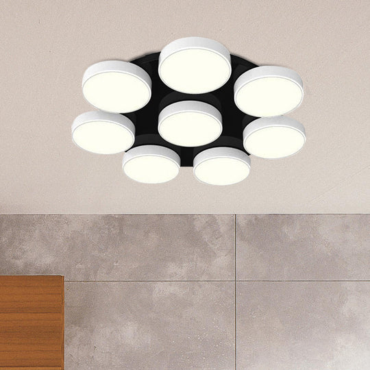 Modern Drum Flush Mount Light with Multiple Heads in Black/White for Study Room