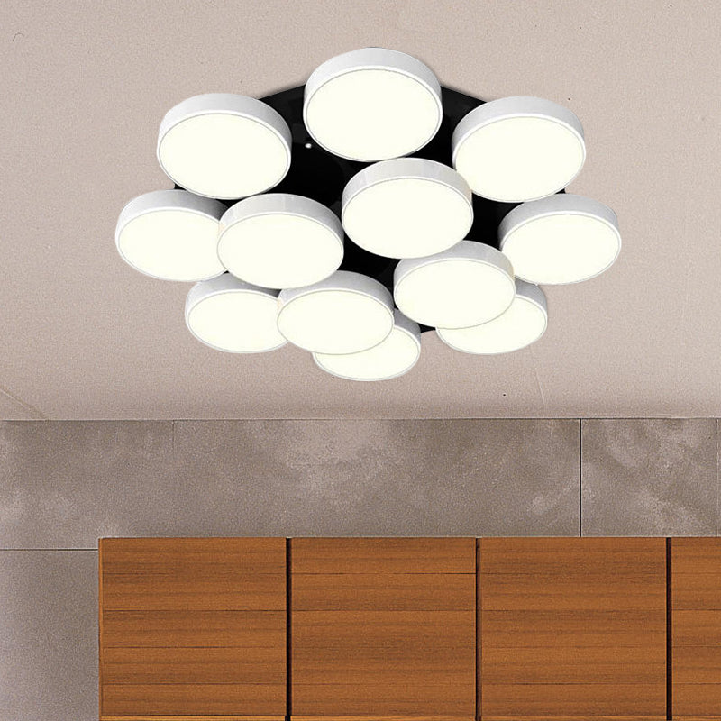 Modern Drum Flush Mount Light with Multiple Heads in Black/White for Study Room