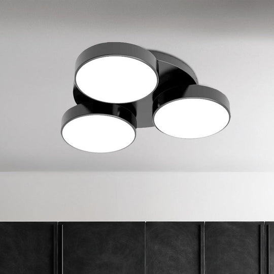 Modern Drum Flush Mount Light with Multiple Heads in Black/White for Study Room