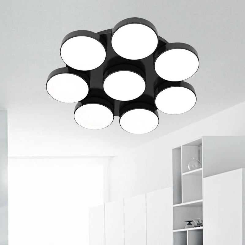 Modern Drum Flush Mount Light with Multiple Heads in Black/White for Study Room