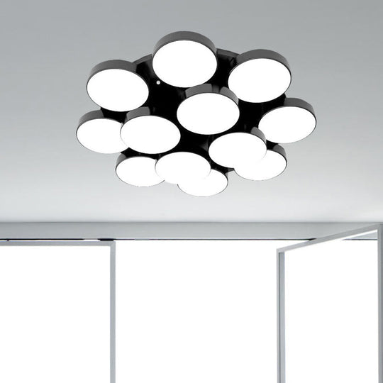 Modern Drum Flush Mount Light with Multiple Heads in Black/White for Study Room