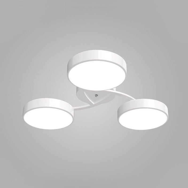 Nordic Style Ceiling Light with Black/White Drum Shade - 3/6/9 Heads - Acrylic Semi Flush Mount for Living Room