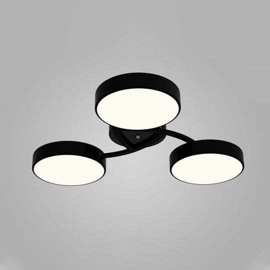 Nordic Style Ceiling Light with Black/White Drum Shade - 3/6/9 Heads - Acrylic Semi Flush Mount for Living Room