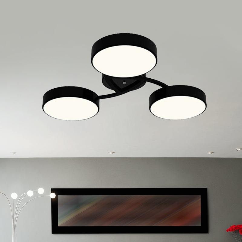 Nordic Style Ceiling Light with Black/White Drum Shade - 3/6/9 Heads - Acrylic Semi Flush Mount for Living Room