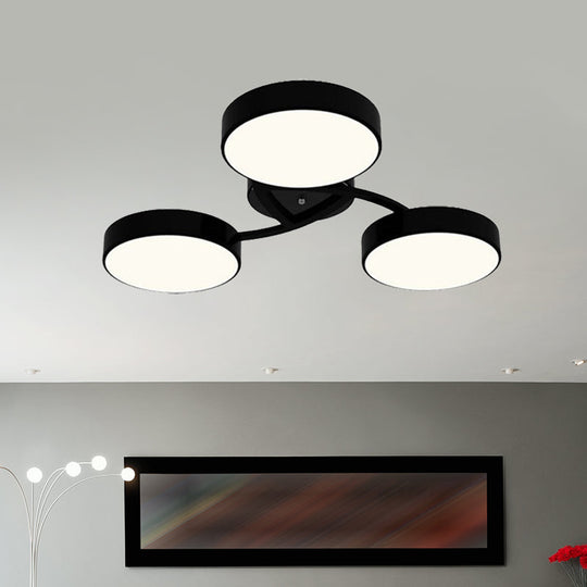 Nordic Style Ceiling Light With Black/White Drum Shade - 3/6/9 Heads Acrylic Semi Flush Mount For