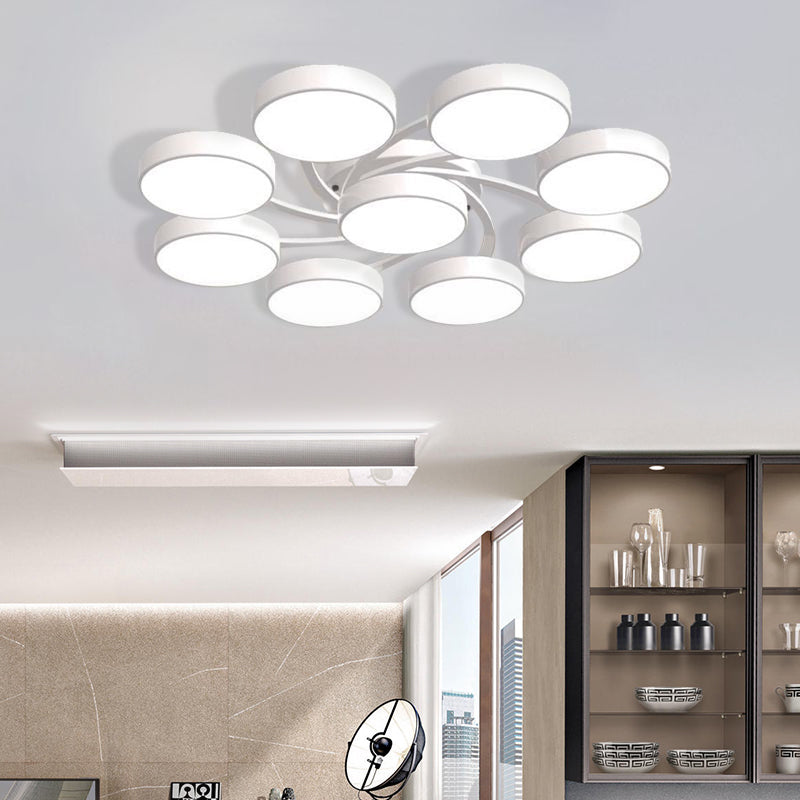 Nordic Style Ceiling Light with Black/White Drum Shade - 3/6/9 Heads - Acrylic Semi Flush Mount for Living Room