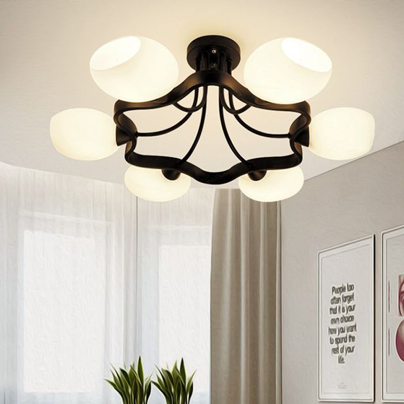 White Orb Shade Semi Flushmount Light - 6/8 Lights Frosted Glass Ceiling Fixture For Hotels