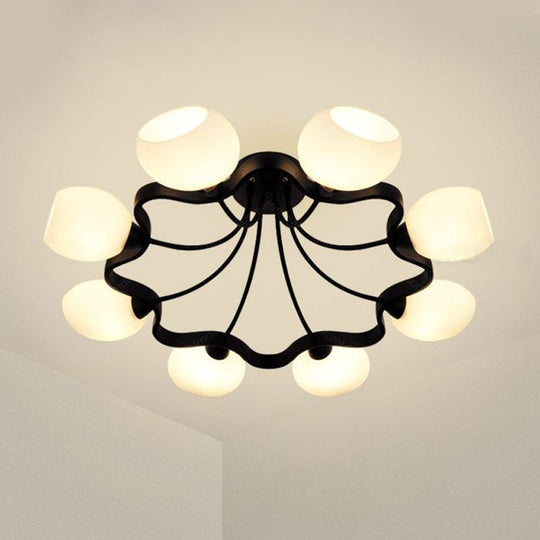 White Orb Shade Semi Flushmount Light - 6/8 Lights Frosted Glass Ceiling Fixture for Hotels