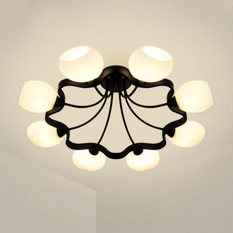 White Orb Shade Semi Flushmount Light - 6/8 Lights Frosted Glass Ceiling Fixture For Hotels