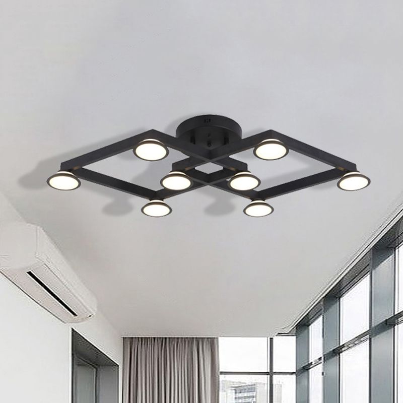 Modern Black Diamond Shape Flush Mount Ceiling Light with 8 Lights - Ideal for Restaurants