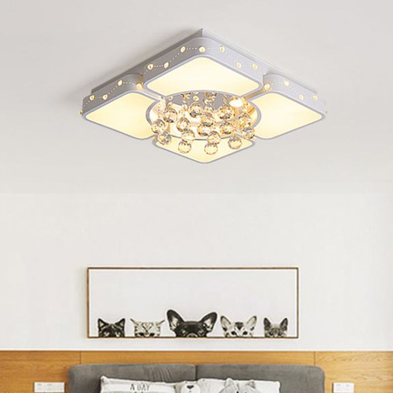 Modern Metal LED Flushmount Lamp with Crystal Ball - White Ceiling Light Fixture (19.5"/23.5"/35.5" W)