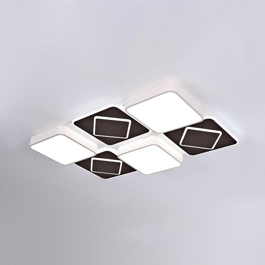 ACRYLIC Checkerboard LED Ceiling Lamp - Nordic Style Flush Ceiling Light in Black & White for Bedroom