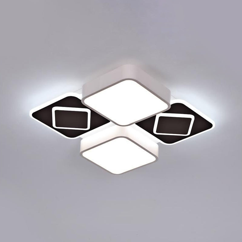 ACRYLIC Checkerboard LED Ceiling Lamp - Nordic Style Flush Ceiling Light in Black & White for Bedroom