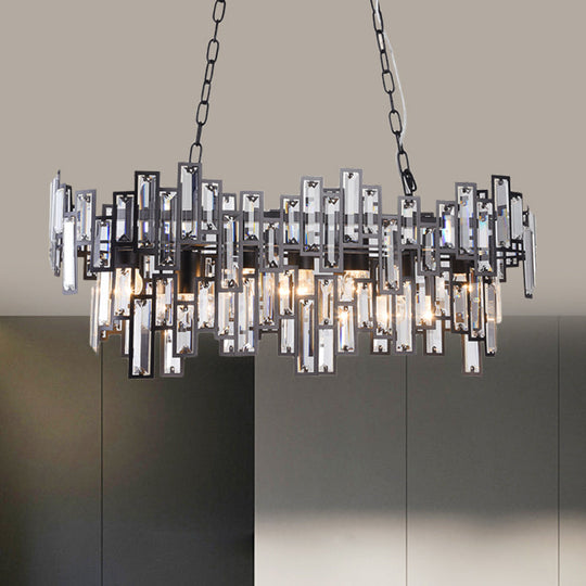 Modern Black And Gold Oval Pendant Lamp With Crystal Accents Island Lighting Functionality