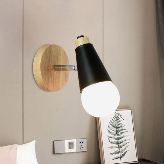 Rotatable Nordic Sweet Cone Wall Light - Child Bedroom Sconce With Metal/Wood Backplate