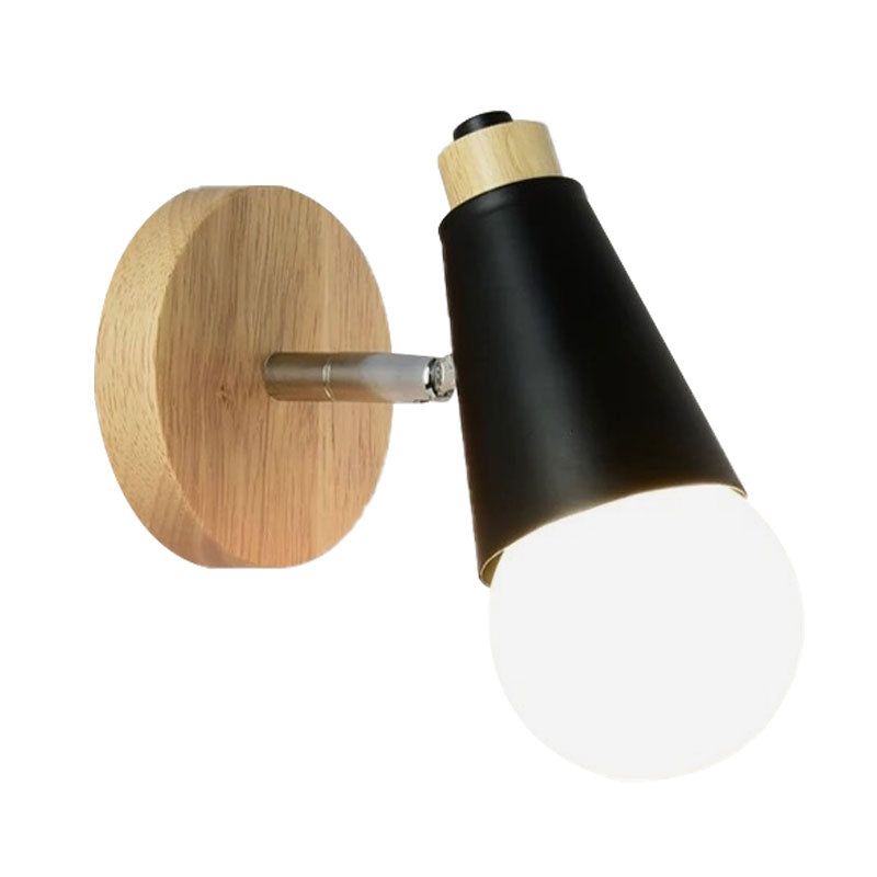 Rotatable Nordic Sweet Cone Wall Light - Child Bedroom Sconce With Metal/Wood Backplate