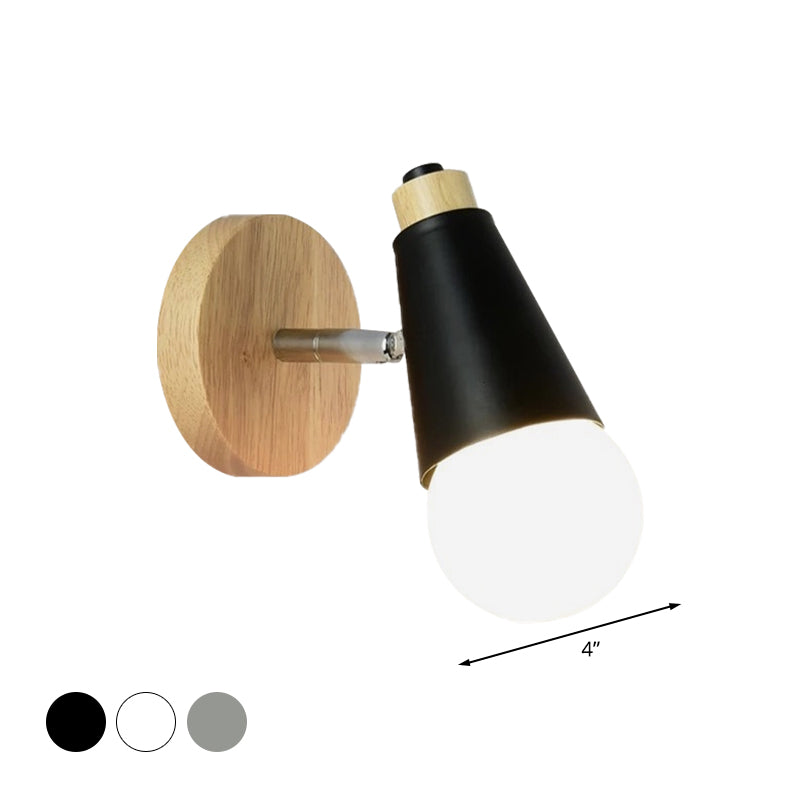 Rotatable Nordic Sweet Cone Wall Light - Child Bedroom Sconce With Metal/Wood Backplate