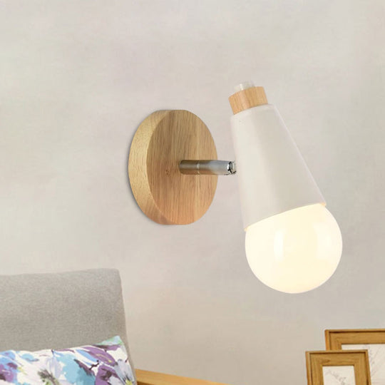 Rotatable Nordic Sweet Cone Wall Light - Child Bedroom Sconce With Metal/Wood Backplate