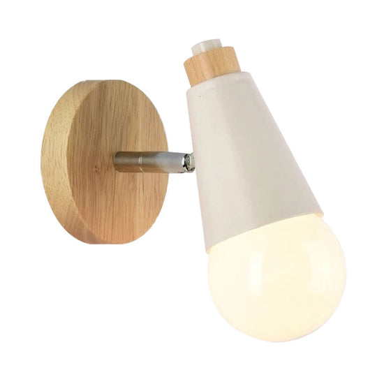 Rotatable Nordic Sweet Cone Wall Light - Child Bedroom Sconce With Metal/Wood Backplate