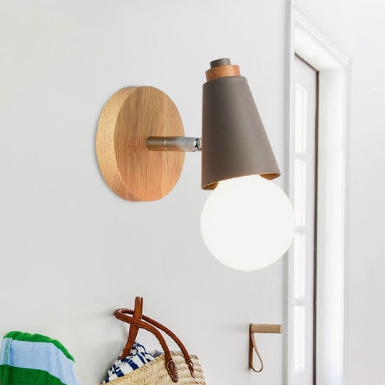 Rotatable Nordic Sweet Cone Wall Light - Child Bedroom Sconce With Metal/Wood Backplate