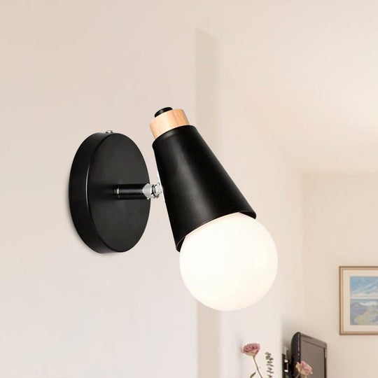 Rotatable Nordic Sweet Cone Wall Light - Child Bedroom Sconce With Metal/Wood Backplate