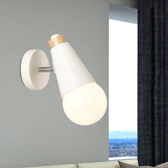 Rotatable Nordic Sweet Cone Wall Light - Child Bedroom Sconce With Metal/Wood Backplate