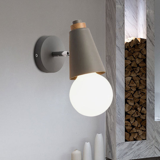 Rotatable Nordic Sweet Cone Wall Light - Child Bedroom Sconce With Metal/Wood Backplate